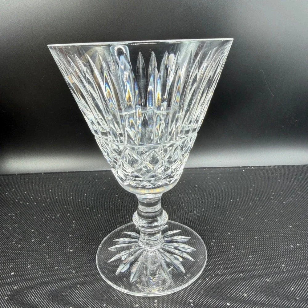 Waterford Crystal Tramore Tall Cups Glasses Set of 2 Cut Glass Goblets Signed‎
